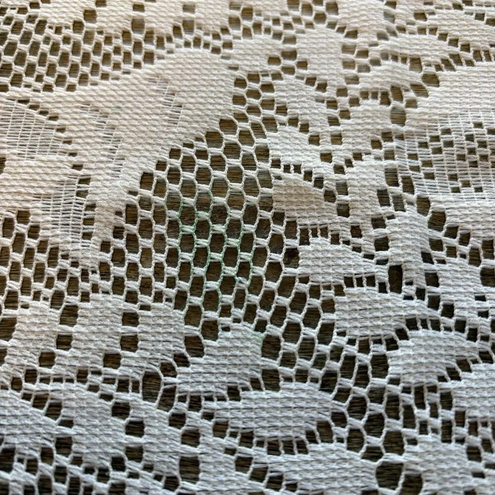 VTG Lace Curtain Ivory Floral Victorian Bells Ecru 66x68” Pocket Rod